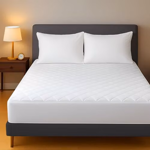 Pamposh Quilted King Size Microfibre Mattress Protector in White, W: 150 cm x L: 200 cm, Depth: 30 cm