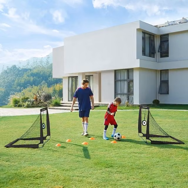 The Bazaarist Set of 2 Foldable Kids Football Goals with Targets and Cones, Black