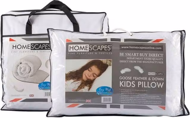 Homescapes Kids Goose Feather and Down Duvet and Pillow Set, White, 10.5 Tog, Duvet: W: 120 cm, L: 150 cm, Pillow: W: 40 cm, L: 60 cm – 1