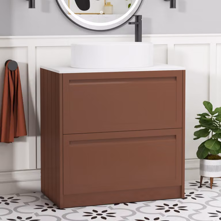 Royal Bathrooms Elmore 800mm Terracotta Clay Floor Standing 2 Drawer Vanity Unit with Peak Basin
