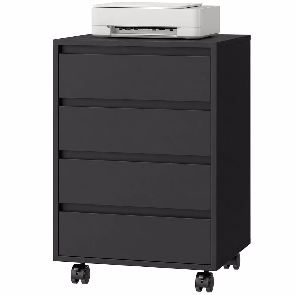 STILVORA 4-Drawer Black Filing Cabinet with Castors – 4