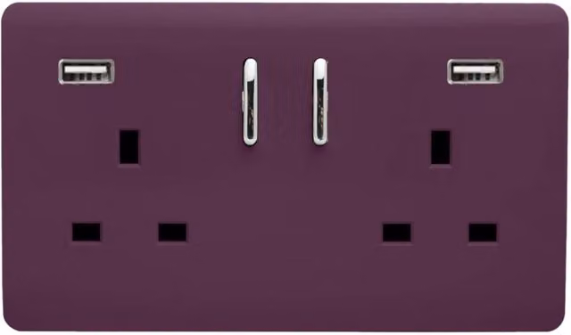 Trendi 2 Gang 13 Amp USB Switched Flush Socket with Plate in Purple – 6