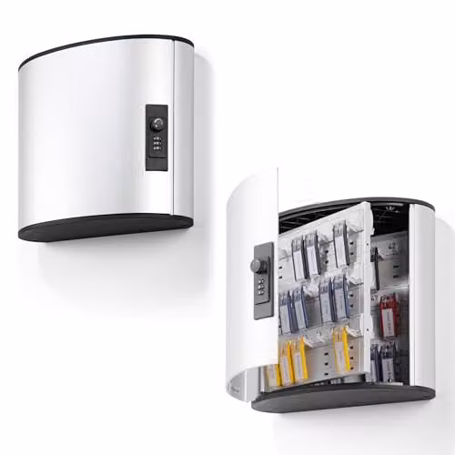 Durable Aluminium Key Safe Box 54 - Wall Mounted Silver Key Holder Cabinet with Combination Lock and 6 Key Clip Tags – 1