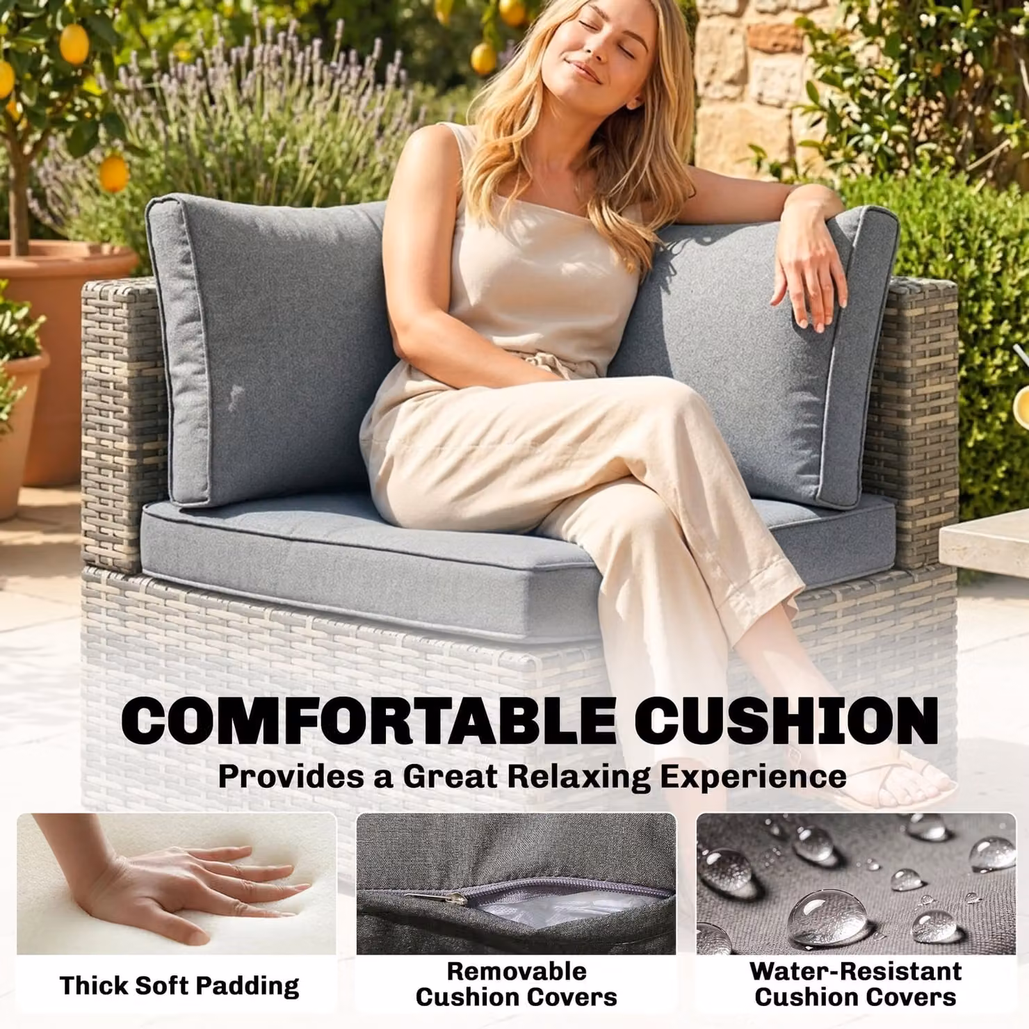 Outsunny Grey PE Rattan Wicker Corner Garden Sofa Chair with Cushions – 4