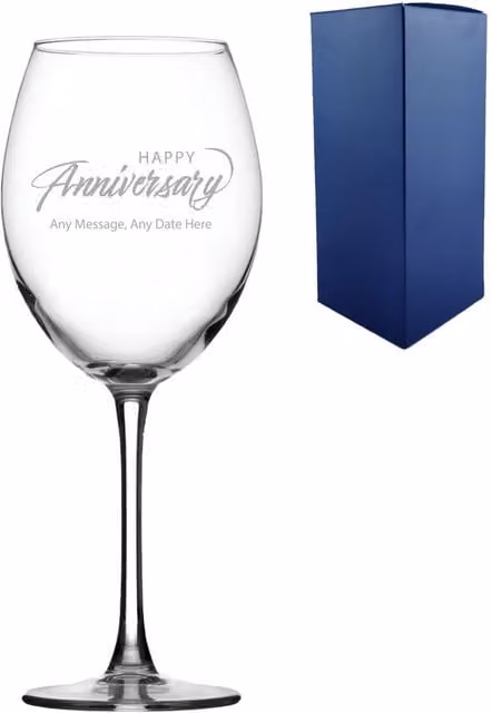 Uniqueful Personalised Anniversary Message Enoteca Script Wine Glass, Clear, 562 ml – 1