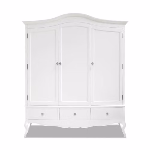 Statement Furniture Juliette White Triple Wardrobe with 3 Doors, 3 Drawers, Hanging Rail and Shelves, W: 188 cm, D: 60 cm, H: 217 cm