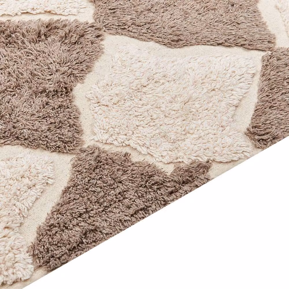 Wyld and Coco Hand-Tufted Cotton Geometric Rug in Brown and Beige with Fringes, W: 140 cm, L: 200 cm – 2
