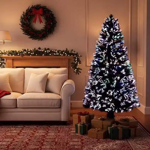 Shatchi Green Fibre Optic Christmas Tree with Multicolour Changing LED Lights, H: 180 cm, W: 90 cm, D: 90 cm – 3