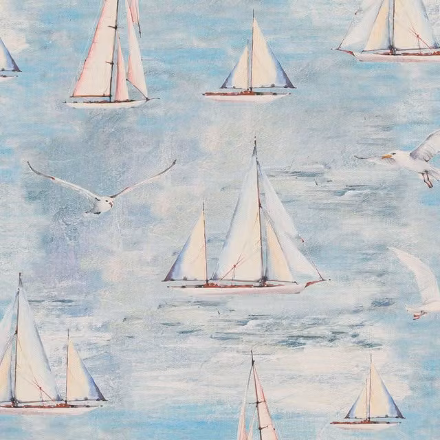 Ante Decor Sail Away Nautical Blue Graphic Cotton Fabric