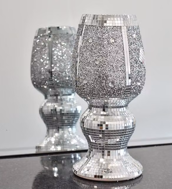DEENZ Silver Ceramic Mirrored Glitter Flower Pot Vase