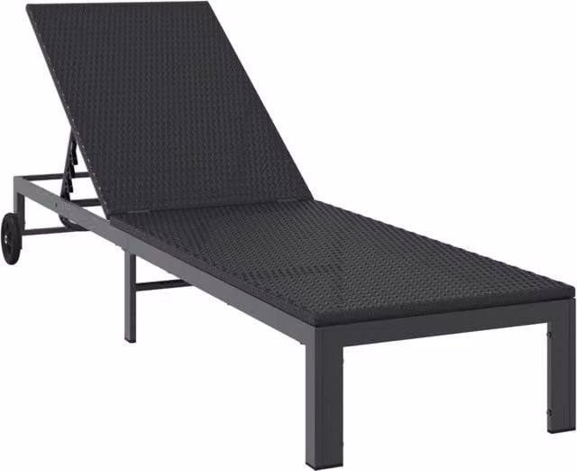 Berkfield Home Black Poly Rattan Sunbed with Wheels
