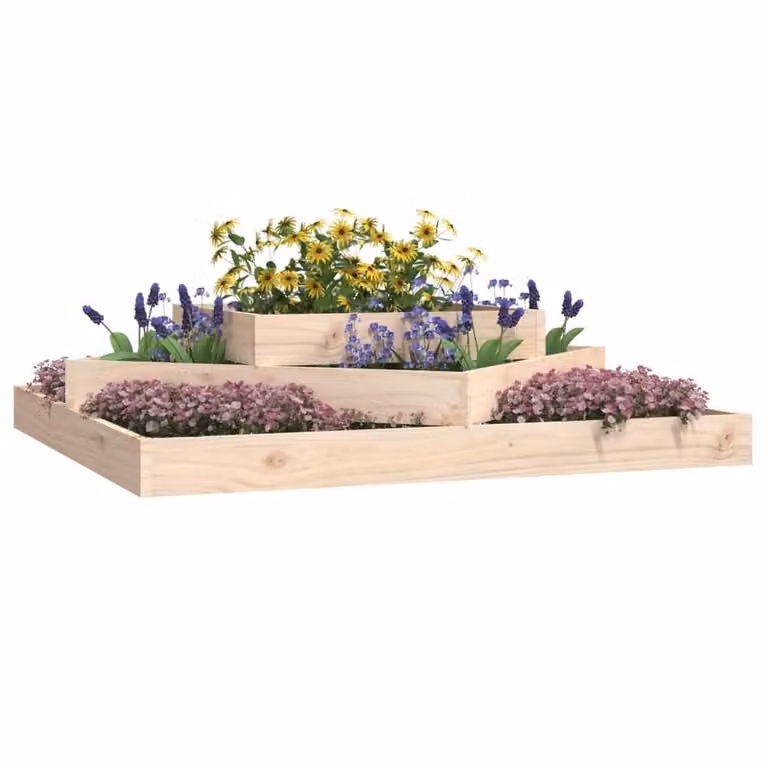 Berkfield Home Wooden Raised Bed Planter in Beige, W/D/H: 112 x 112 x 27 cm