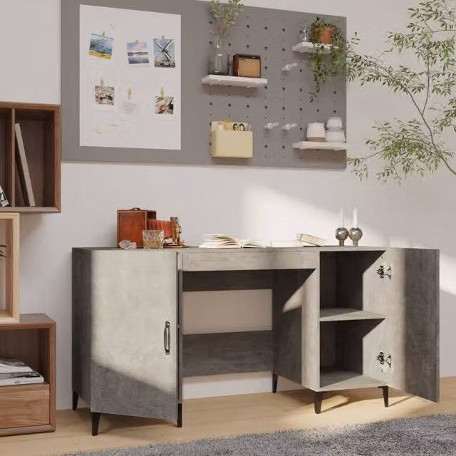 Berkfield Home Spacious Writing Desk in Concrete Grey, W/D/H: 140 x 50 x 75 cm – 1