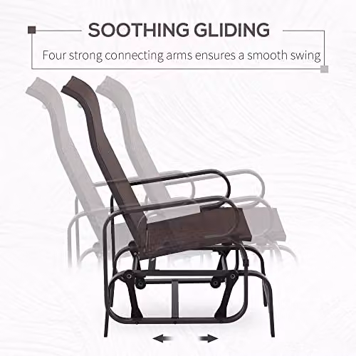 Outsunny Brown Outdoor Gliding Rocking Chair with Metal Frame for Garden or Balcony – 5