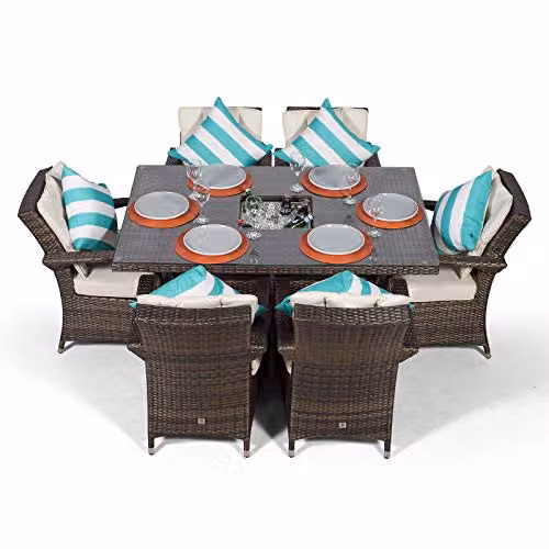 Giardino Arizona Rattan Garden Dining Set in Brown and Grey with W/D/H: 150 x 100 x 74 cm – 3