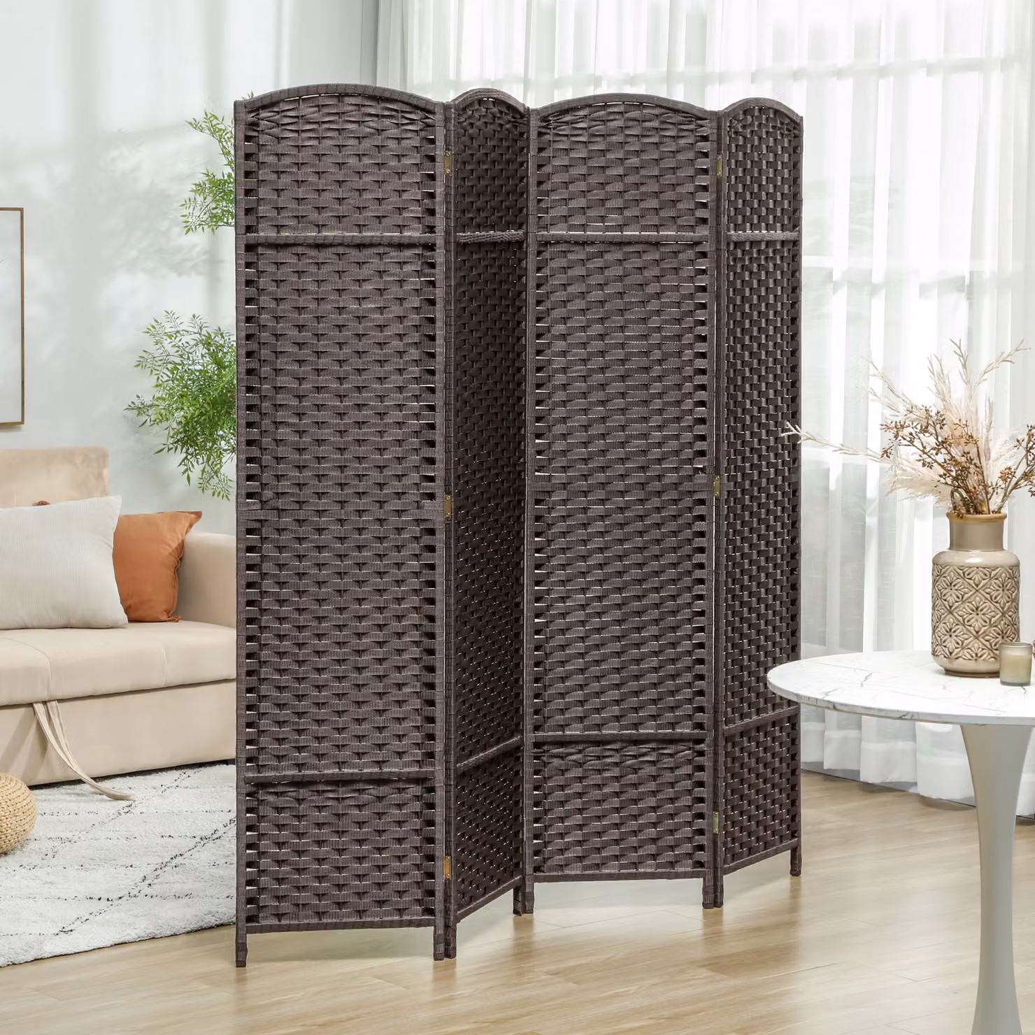 HOMCOM 4 Panel Folding Room Divider Privacy Screen in Brown, H 170 cm x W 160 cm – 2