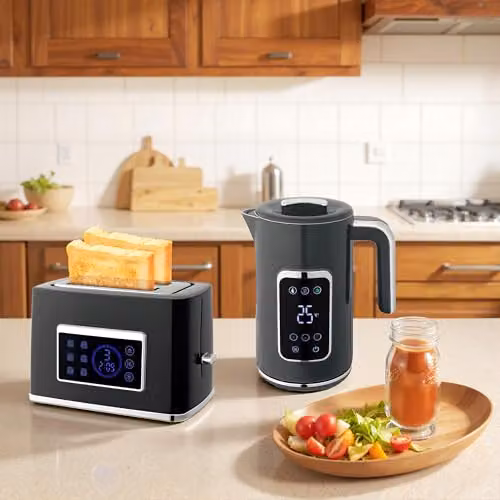 HOMCOM Grey Kettle and Toaster Set with LED Touch Screen, 1.7 l – 6