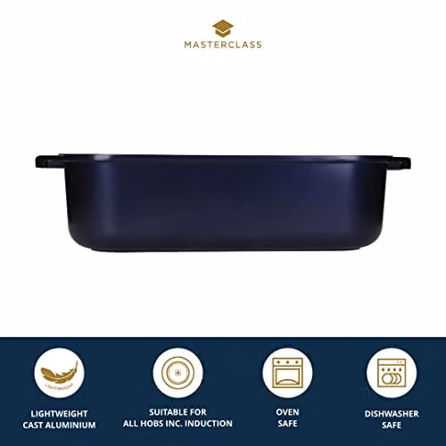MasterClass Blue Aluminium Rectangular Roasting Dish with Handles, W: 26.0 cm, D: 10.0 cm, H: 6.8 cm – 2