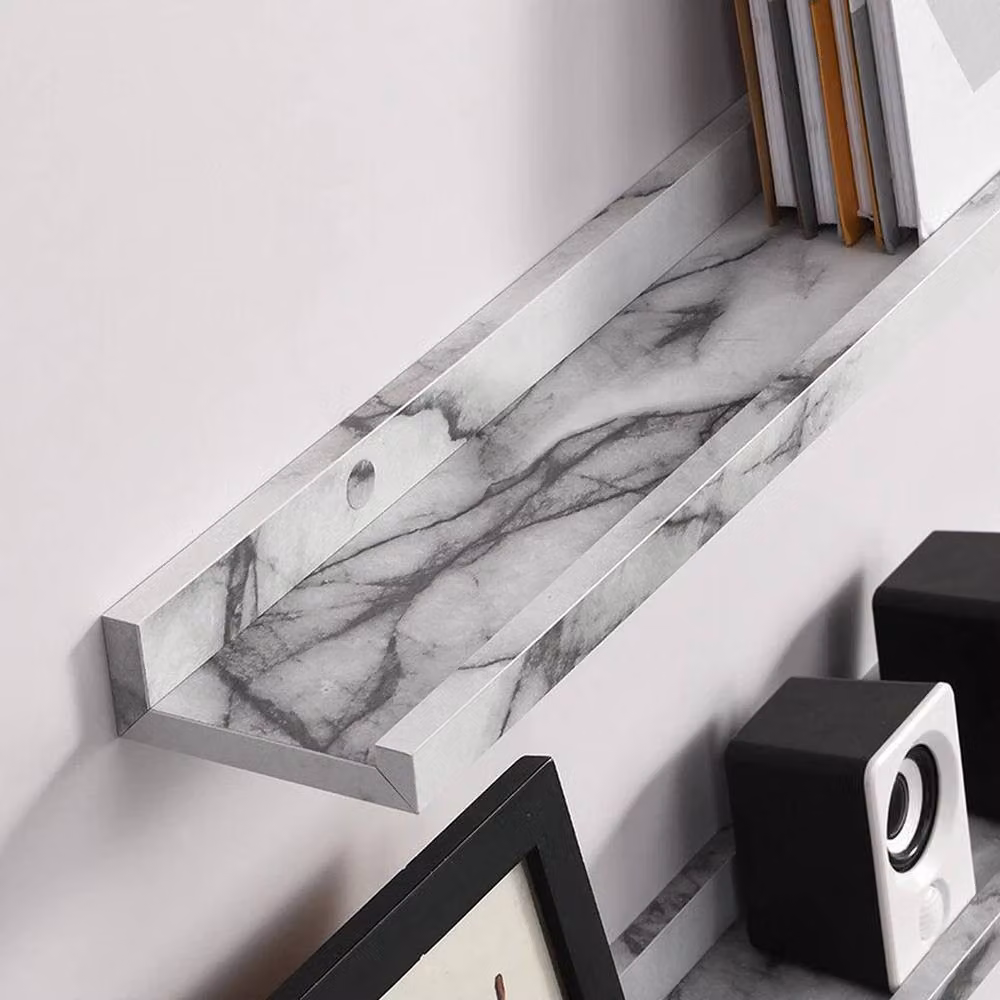 Kelvenix Set of 2 Industrial Floating Wall Shelves with Grey Marble PVC Effect, Width: 80 cm – 2