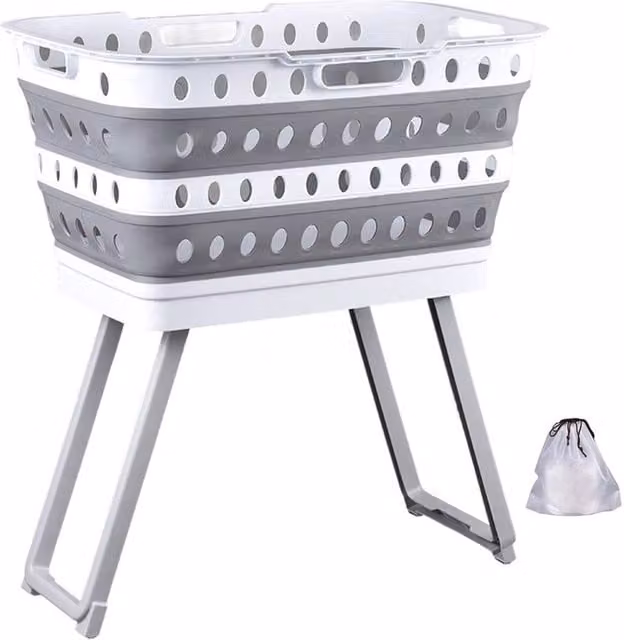 Ventryn Large Collapsible Plastic Laundry Washing Basket in White – 1