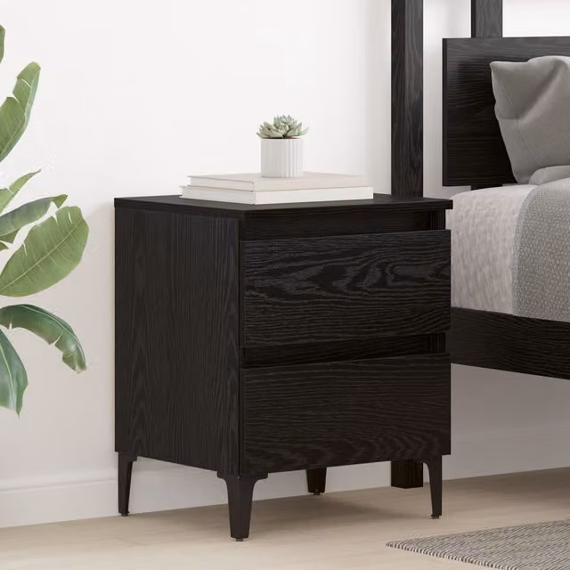 Berkfield Home Bed Cabinet in Black Oak, W: 40 cm, D: 35 cm, H: 50 cm
