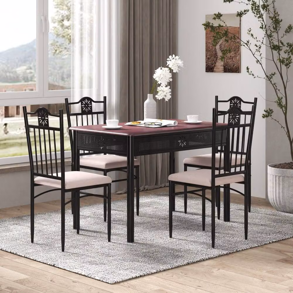 Costway 5 Piece Modern Dining Table and Chairs Set in Brown – 2
