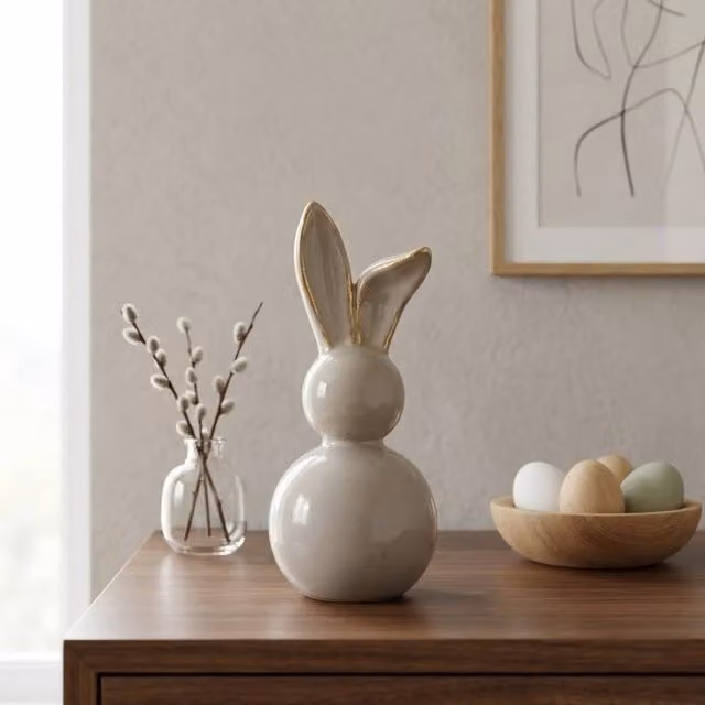 Garden Greatness Springtime Grey Bunny Ceramic Tabletop Ornament