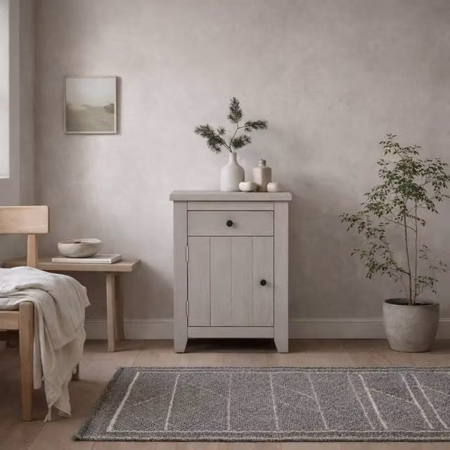 Wyld Haus Tralee Grey Washed Pine Bedside Cabinet with 1 Drawer and 1 Door