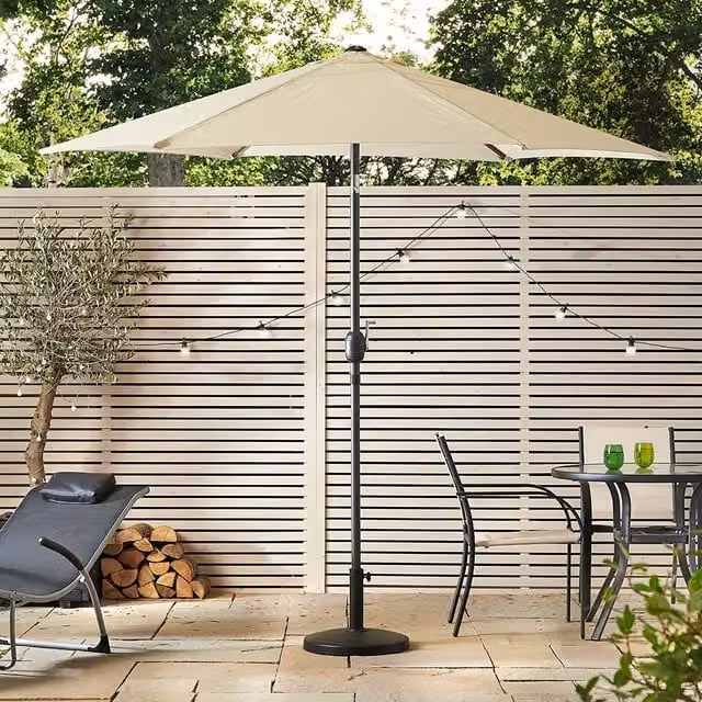 VonHaus Tilting Parasol with Steel Frame and Polyester Canopy in White or Beige, 2.7 m
