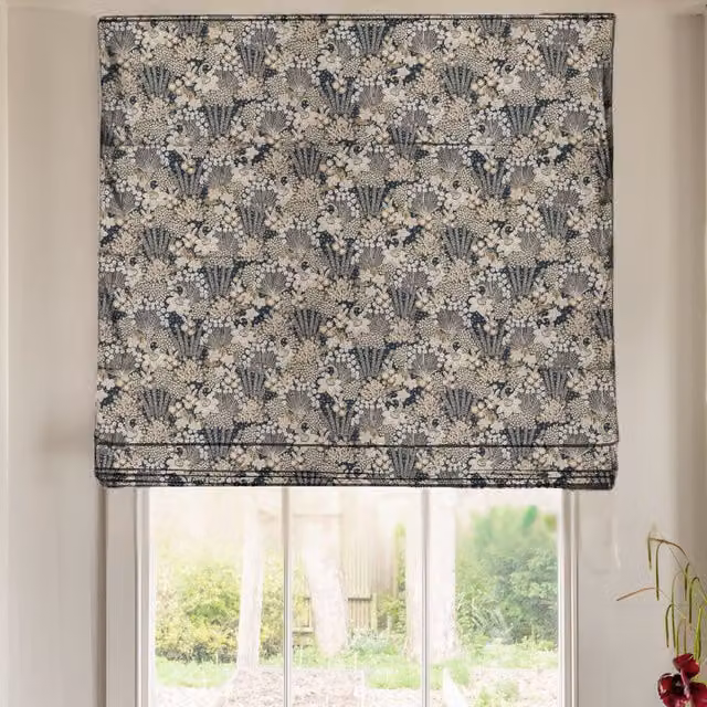 Linda Barker Millefiori Jacquard Made To Measure Blackout Roman Blind in Blue Floral Design