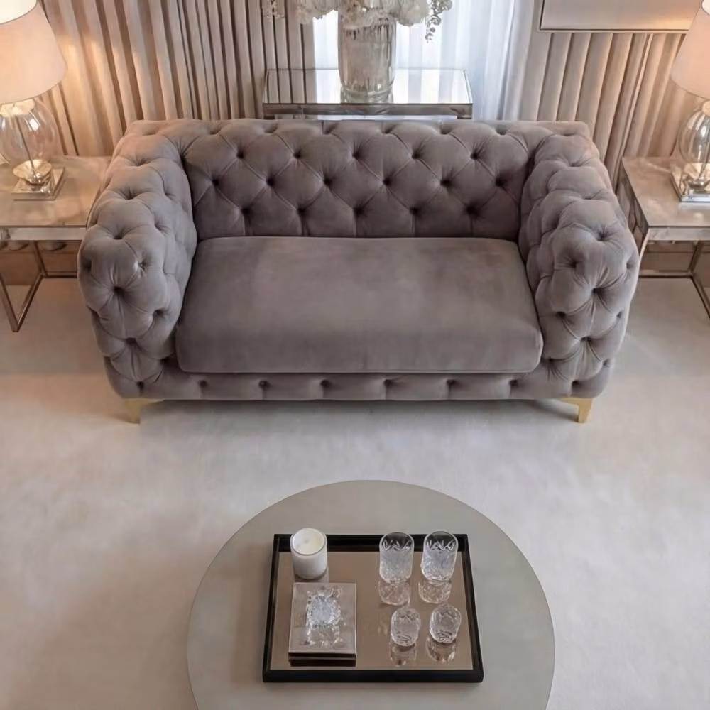 Sofaya Monaco Chesterfield Velvet Armchair in Grey – 2