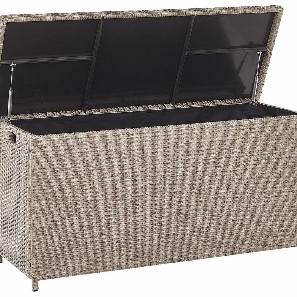 Wyld and Coco Outdoor Storage Box in Beige Faux Rattan, W/D/H: 126 x 46 x 63 cm – 2