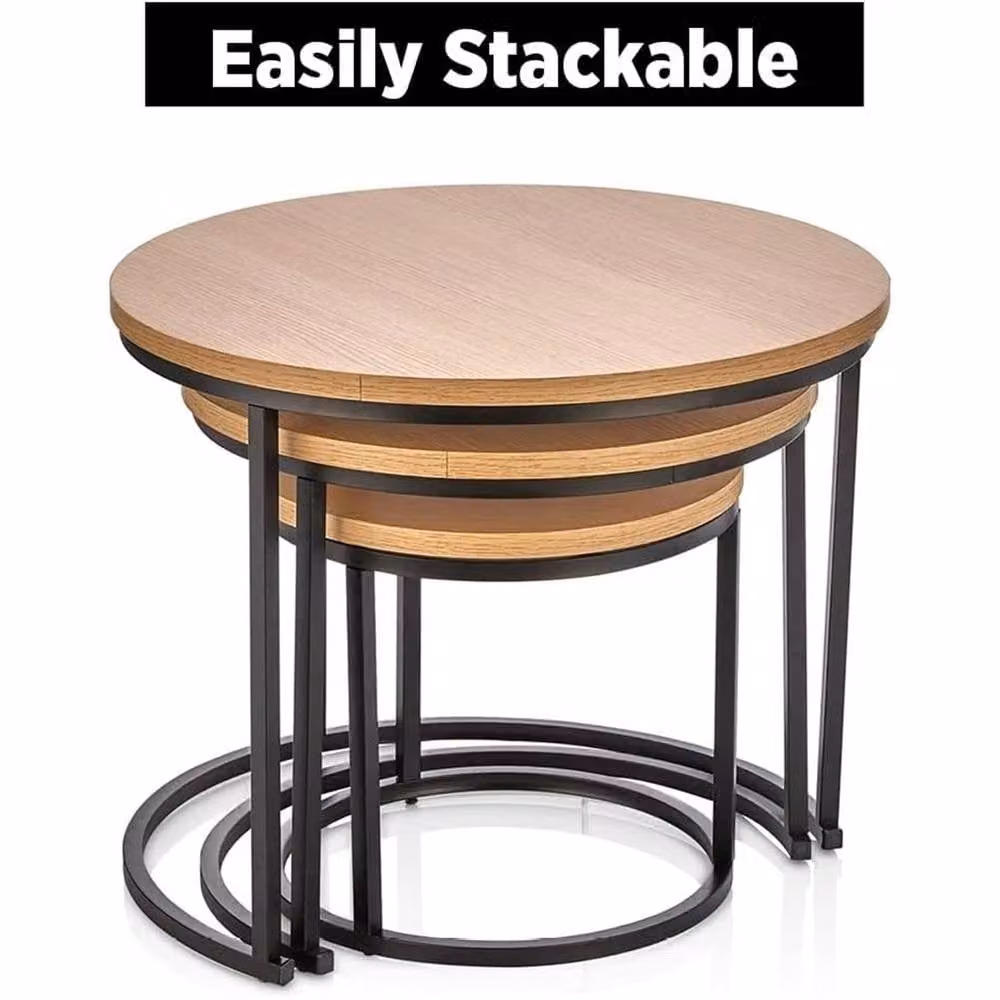 Nordara Set of 3 Round Modern Nesting Coffee Tables in Brown – 3