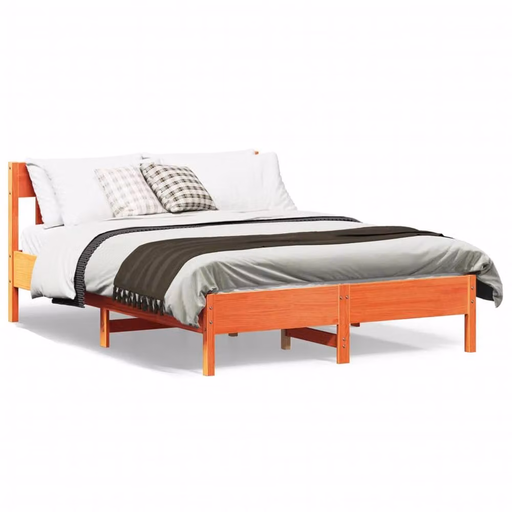 Berkfield Home Beautiful Small Double Bed Frame in Waxed Brown Solid Pine, W/D/H: 125.5 x 125.5 x 81 cm – 2