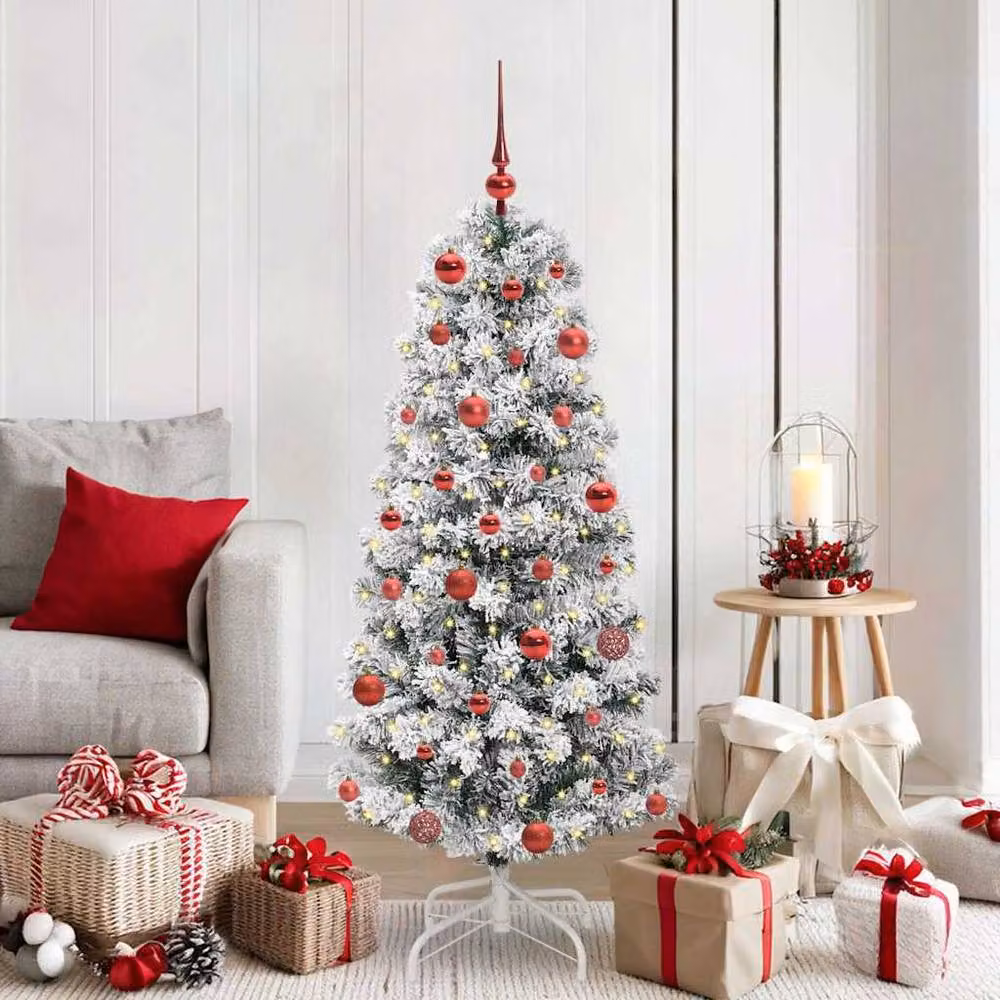 Berkfield Home Realistic Artificial Hinged Christmas Tree in Green and White, Height: 150 cm – 2