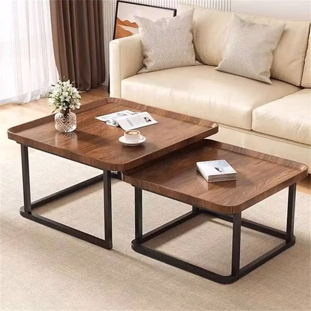 EONLION Industrial Coffee Table Set of 2 in Brown and Black