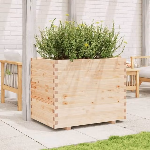 Berkfield Home Beautiful Garden Planter in Sand Beige, Solid Wood, W/D/H: 90 x 60 x 72 cm