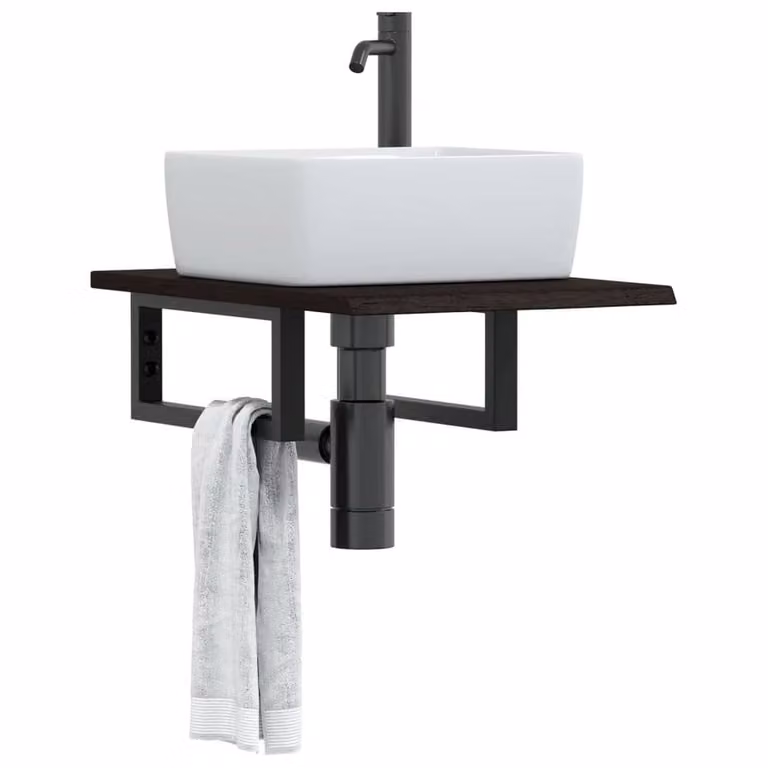 Berkfield Home Wall Mounted Basin Shelf in Brown Oak and Steel