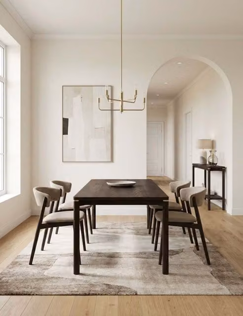 Royalcraft Arka Modern Rectangular Oak Wood Dining Table in Brown and Gold