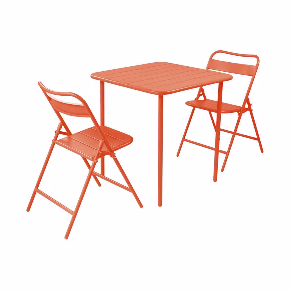 sweeek Metal Garden Table and 2 Chairs Set in Matt Terracotta Orange – 2