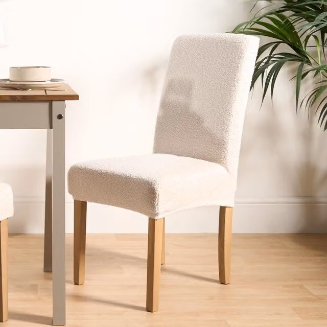 OHS Boucle Elastic Stretch High Back Dining Chair Protector Cover, Cream, Pack of 6