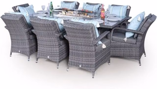Thats Furniture Arizona 8 Seater Rectangle Rattan Dining Set with Fire Pit in Grey – 1