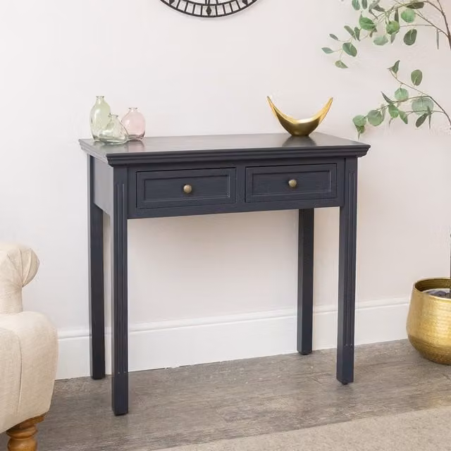 Melody Maison Daventry 2 Drawer Console Dressing Table in Navy Black – 1