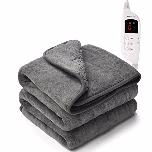 MONHOUSE Heated Electric Fleece Throw in Grey, W/D/H: 130 x 160 cm
