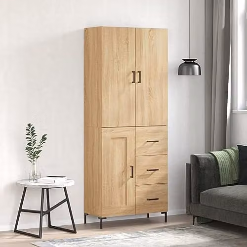 vidaXL Modern Highboard in Sonoma Oak, Brown, W/D/H: 69.5 x 34 x 180 cm – 2
