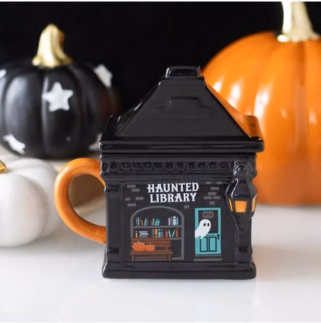 KDMD Haunted Library Ceramic Lidded Mug, 320ml, Black