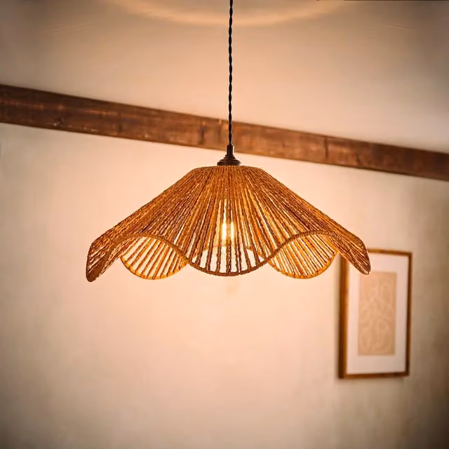 ValueLights Farai Woven Rope Boho Ceiling Lamp Shade in Brown and Beige – 1
