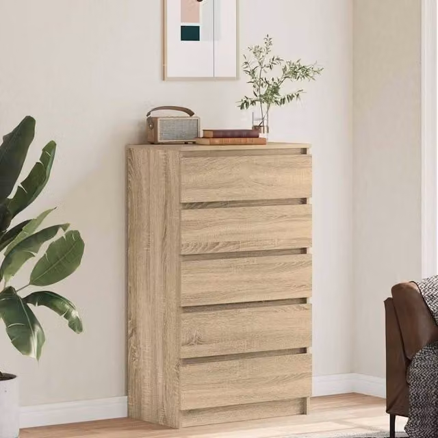 Berkfield Home Elegant Drawer Cabinet in Sonoma Oak and Beige, W/D/H: 60 x 36 x 103 cm – 1