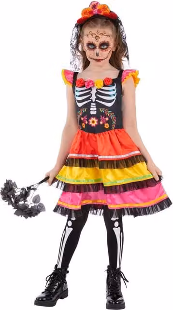 Smiffys Childrens Fiesta Day Of The Dead Costume, Multicoloured, Age 10-12 Years