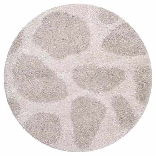 THE RUGS Soft Shaggy Round Area Rug in Light Beige with Modern Animal Print Design, Diameter: 120 cm – 1